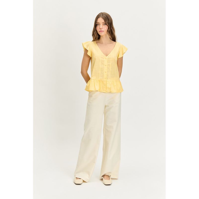 IO - Blusa Manga Corta Amarillo Mujer Io