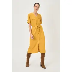 MA GRIFFE - Vestido Abotonado Mostaza Magriffe