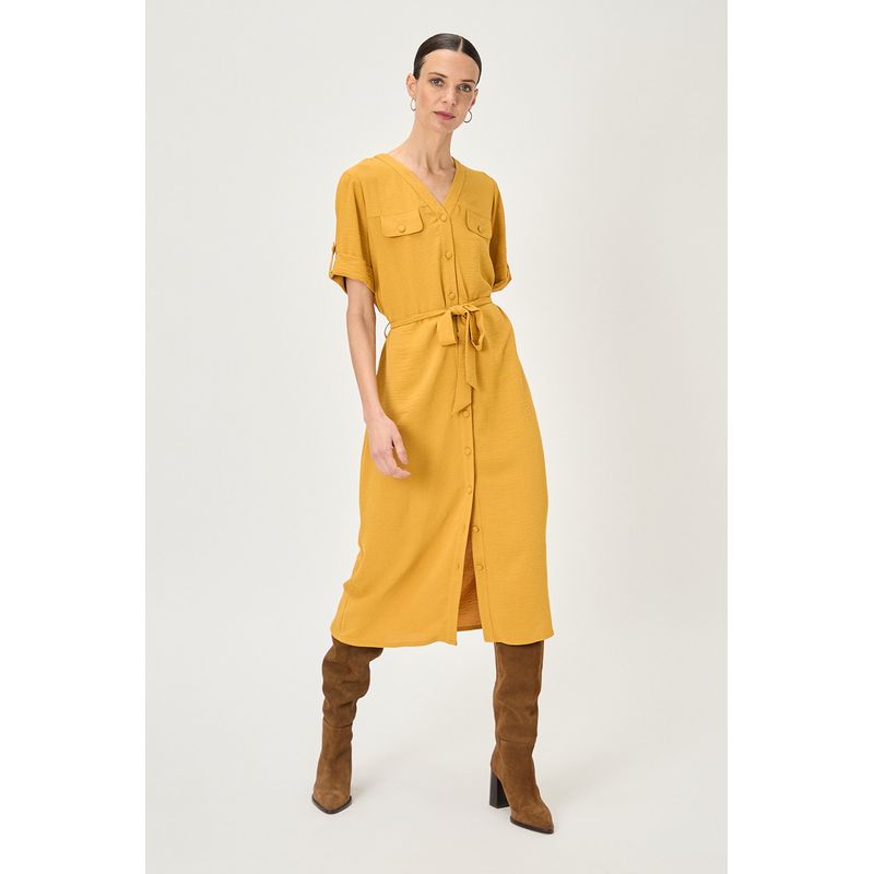 MA GRIFFE - Vestido Largo Mostaza Mujer Magriffe