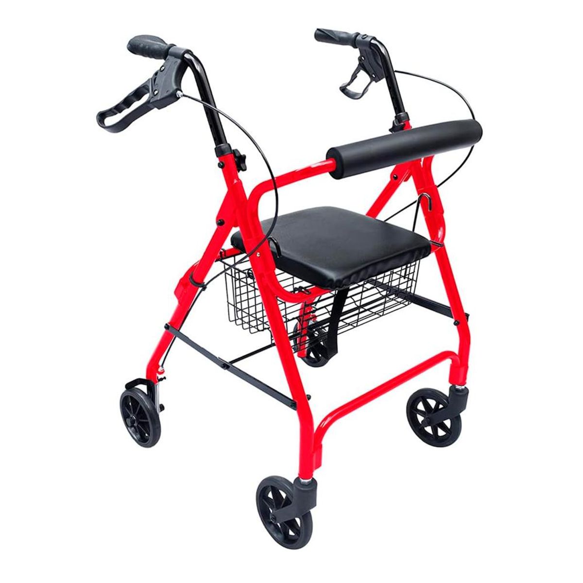 GENERICO - Andador Adulto Ortopédico Plegable Cruedas Frenos Asiento - Rojo