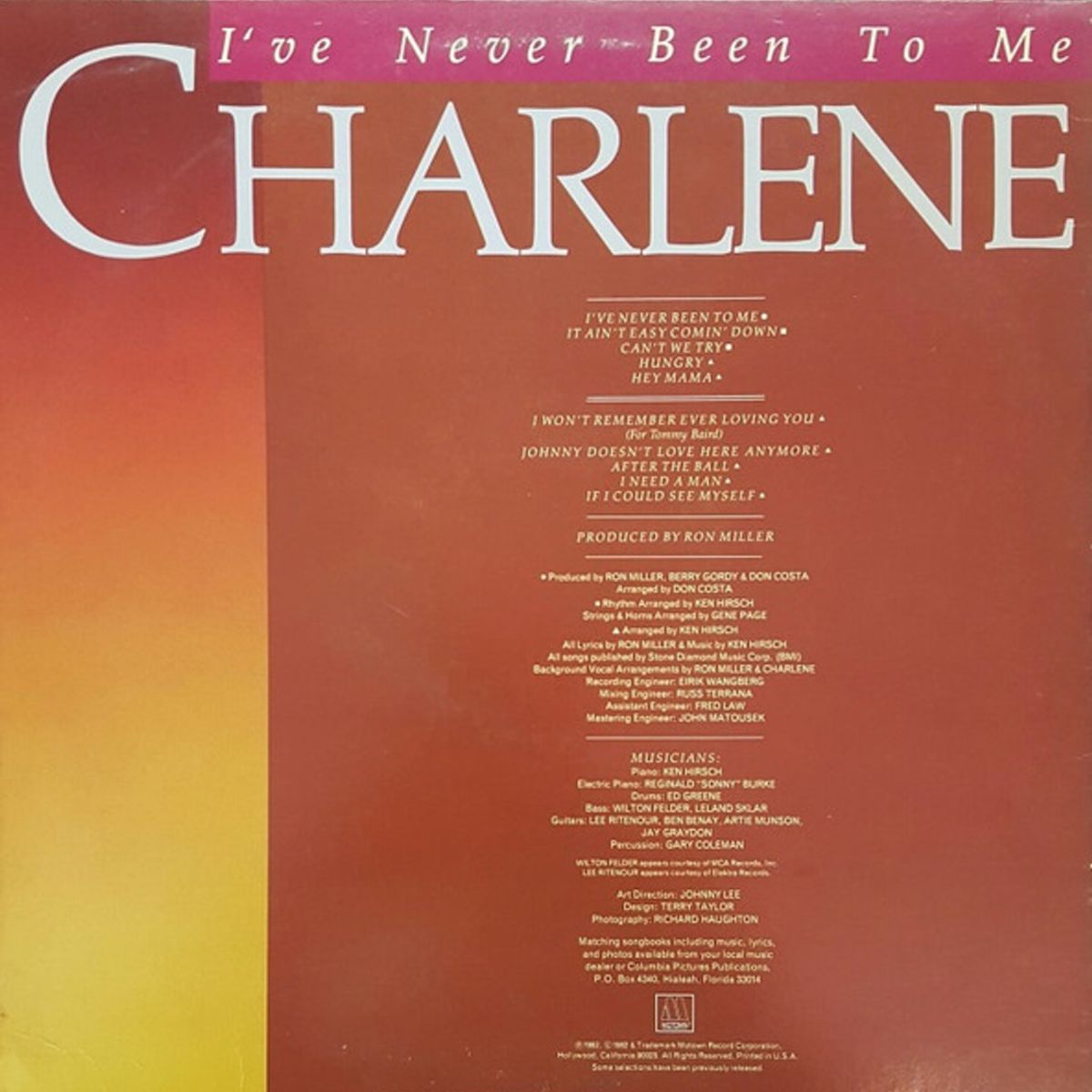 HITWAY MUSIC - CHARLENE - I'VE NEVER BEEN TO ME - VINILO HITWAY MUSIC