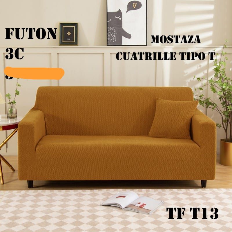 GENERICO - Funda sofa cubre sillón diseño T set completo 3+1+1  MOSTAZA