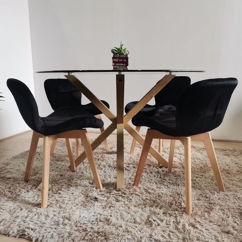 CORI CORI - Comedor Warwick 120cm + 4 Sillas Mariposa Velvet Negro