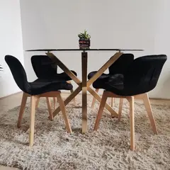 CORI CORI - Comedor Warwick 120cm + 4 Sillas Mariposa Velvet Negro