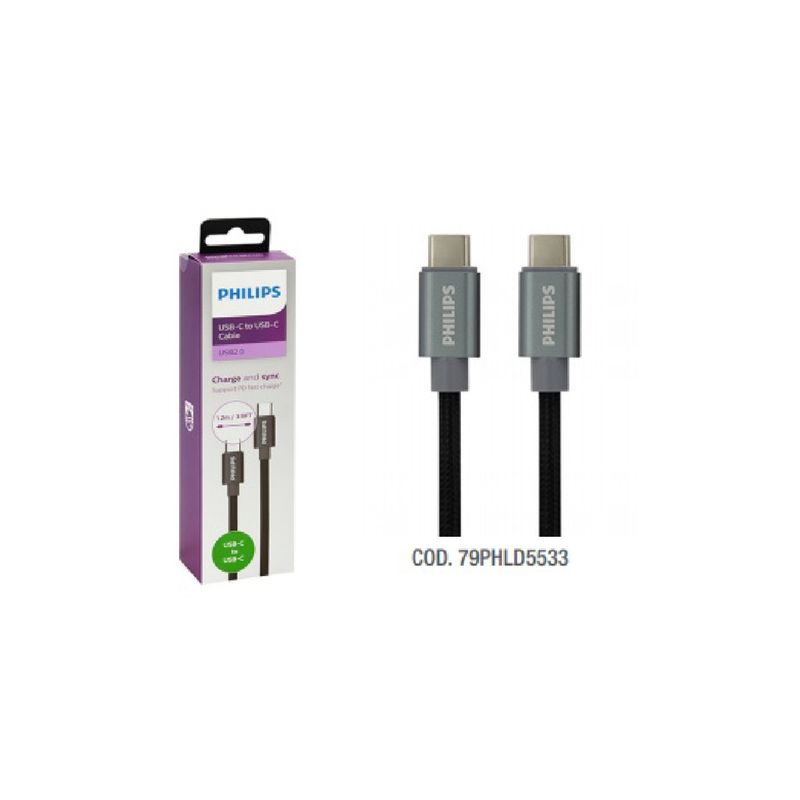 PHILIPS - Cable USB-C a USB-C 1.2Mts Philips DLC5533C/97 PHILIPS