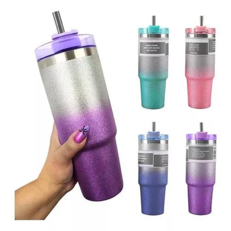 GENERICO - Vaso Térmico Brillantina Acero Inoxidable 890ml Frio Calor