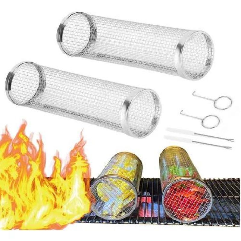 GENERICO - X2 Cesta Enrollable Para Parrillabarbacoa Asados Rejilla