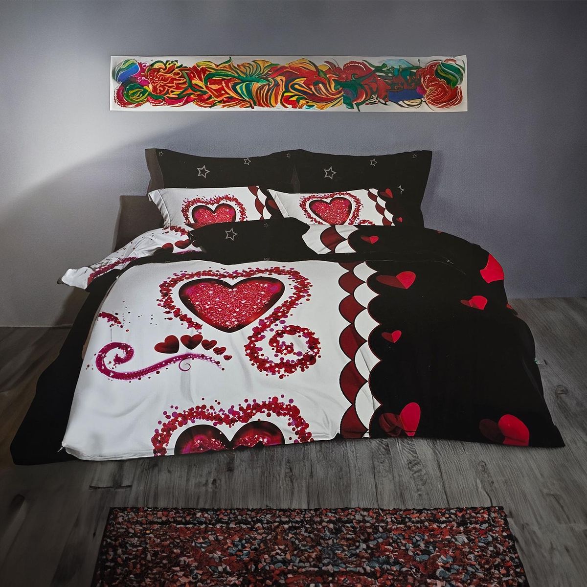 GENERICO - JUEGO DE SABANAS 2.0 PLAZAS QUEEN CORAZON 637