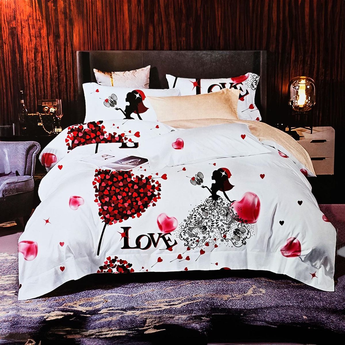 GENERICO - JUEGO DE SABANAS 2.5 PLAZAS KING LOVE CORAZON 631
