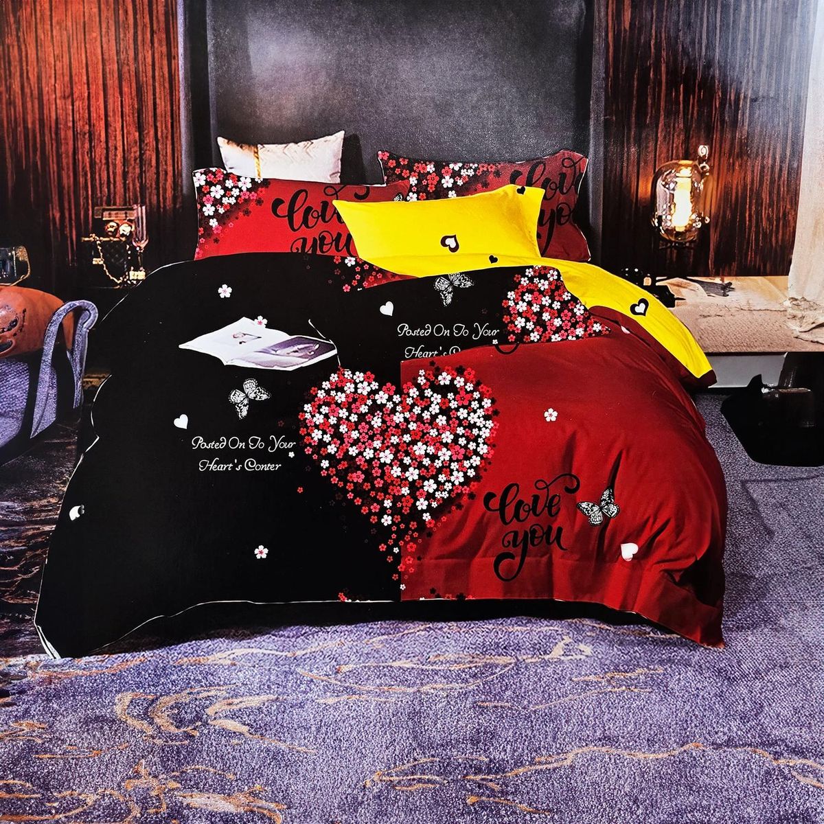 GENERICO - JUEGO DE SABANAS 2.0 PLAZAS QUEEN CORAZON ROJO 620