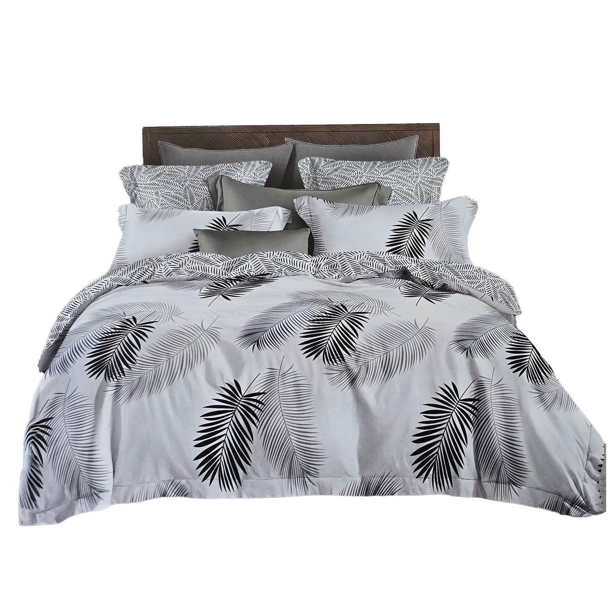 GENERICO - JUEGO DE SABANAS 2.5 PLAZAS KING HOJAS GRIS 642