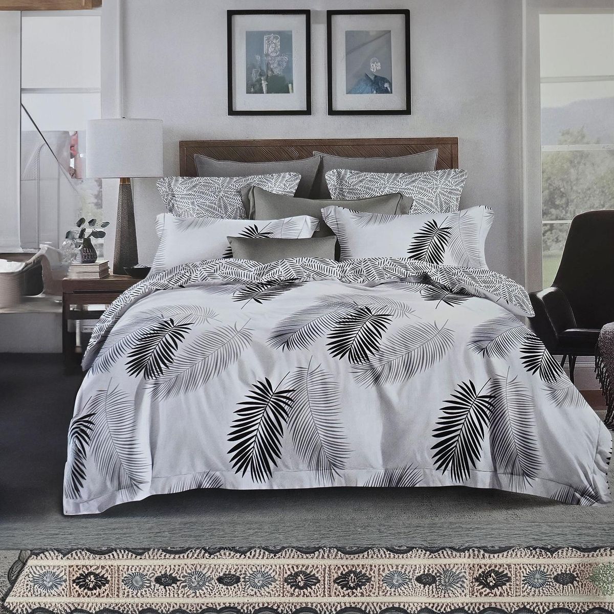 GENERICO - JUEGO DE SABANAS 2.5 PLAZAS KING HOJAS GRIS 642