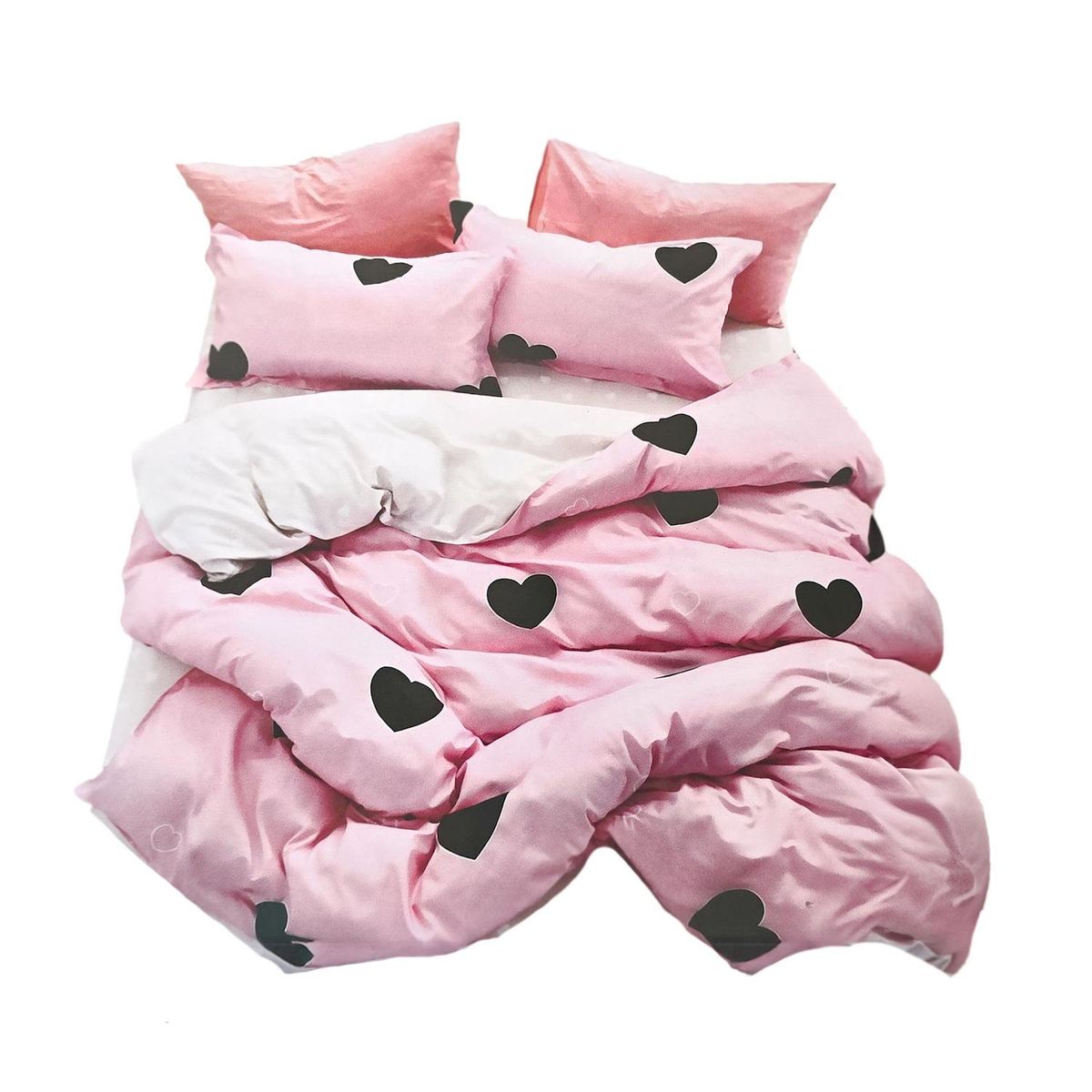 GENERICO - JUEGO DE SABANAS 2.0 PLAZAS QUEEN PINK CORAZON 636