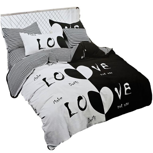 GENERICO - JUEGO DE SABANAS 2.5 PLAZAS KING LOVE BLACK 624