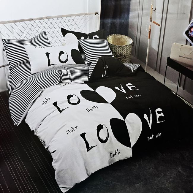 GENERICO - JUEGO DE SABANAS 2.5 PLAZAS KING LOVE BLACK 624