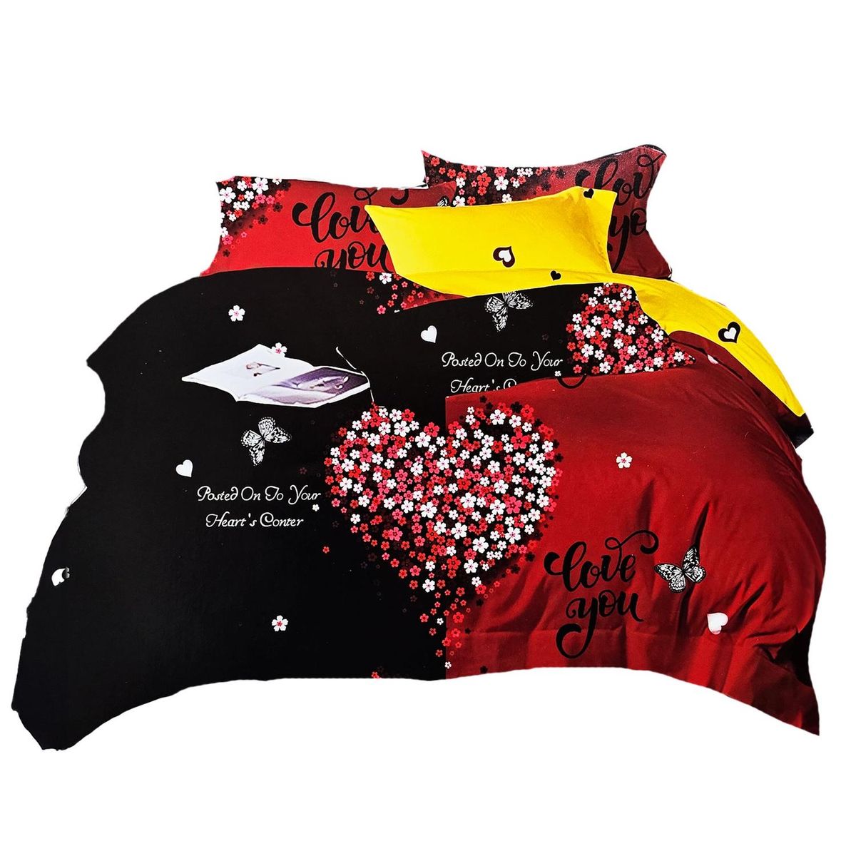 GENERICO - JUEGO DE SABANAS 2.5 PLAZAS KING CORAZON ROJO 620