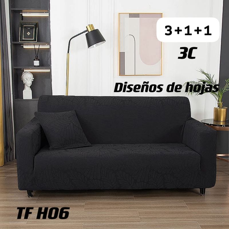 GENERICO - Funda protectora cubre sillón texturizado hojas 3 Cuerpos Negro