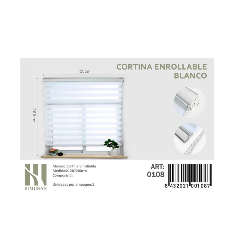ANGELES DEL HOGAR - Cortina Roller Duo Lisa 120 cm x 200 cm Blanco
