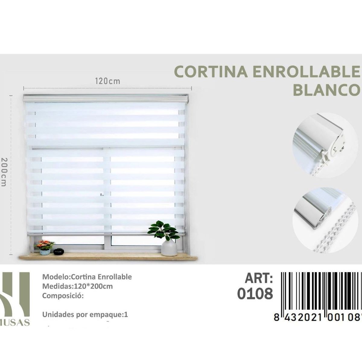 ANGELES DEL HOGAR - Cortina Roller Duo Lisa 120 cm x 200 cm Blanco