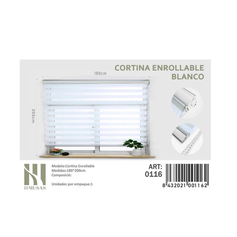 ANGELES DEL HOGAR - Cortina Roller Duo Lisa 180 cm x 200 cm Blanco