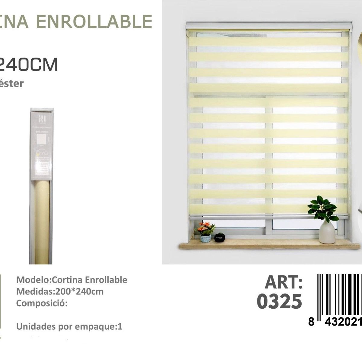 ANGELES DEL HOGAR - Cortina Roller Duo Lisa 200 cm x 240 cm Beige