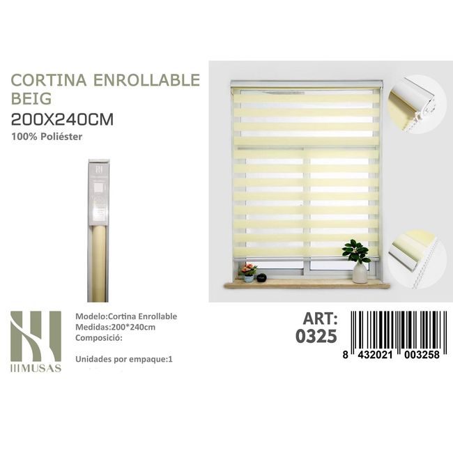 ANGELES DEL HOGAR - Cortina Roller Duo Lisa 200 cm x 240 cm Beige