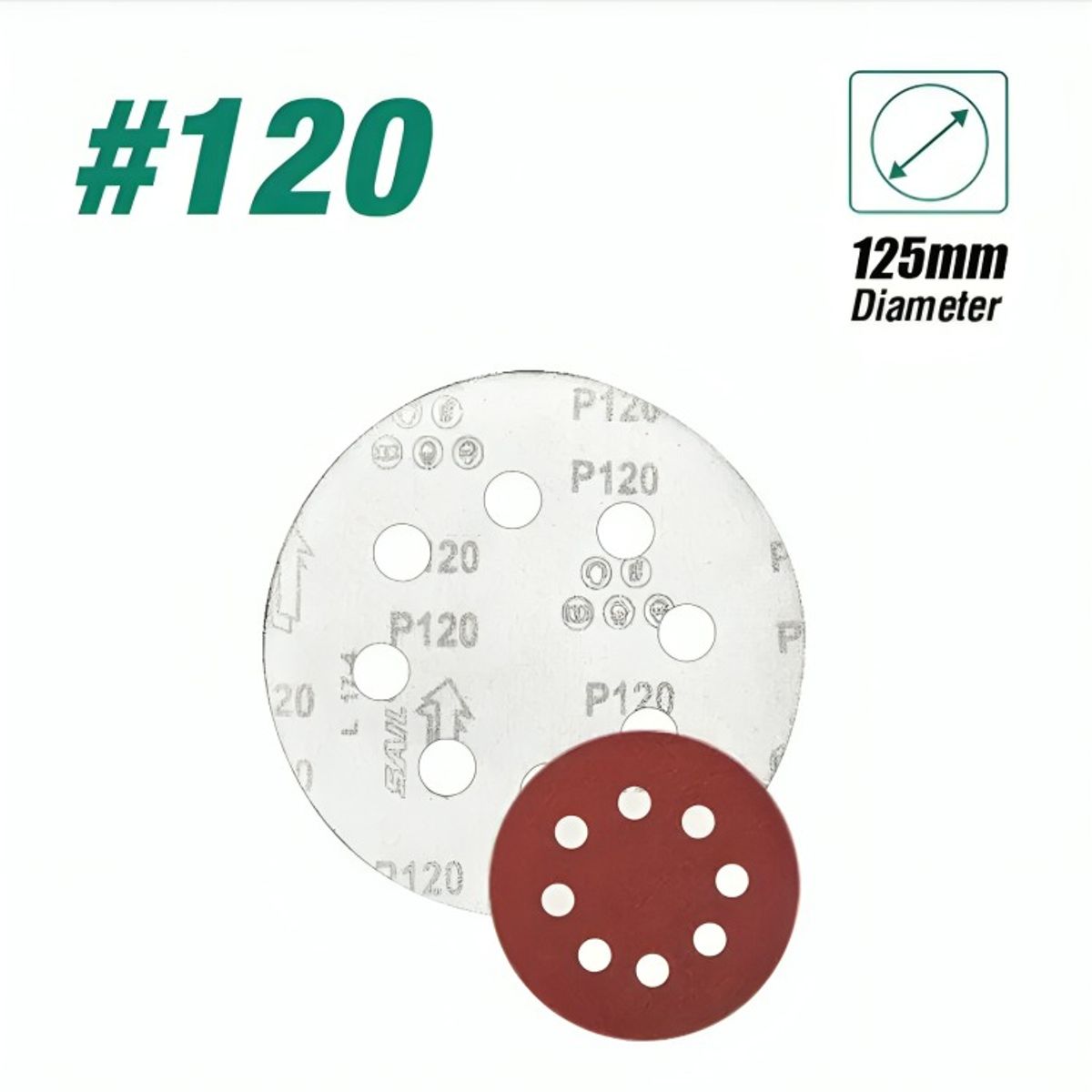 OEM - Set 100 Lijas #120 Velcro Con 8 Orificios 125mm 5 Pulgadas