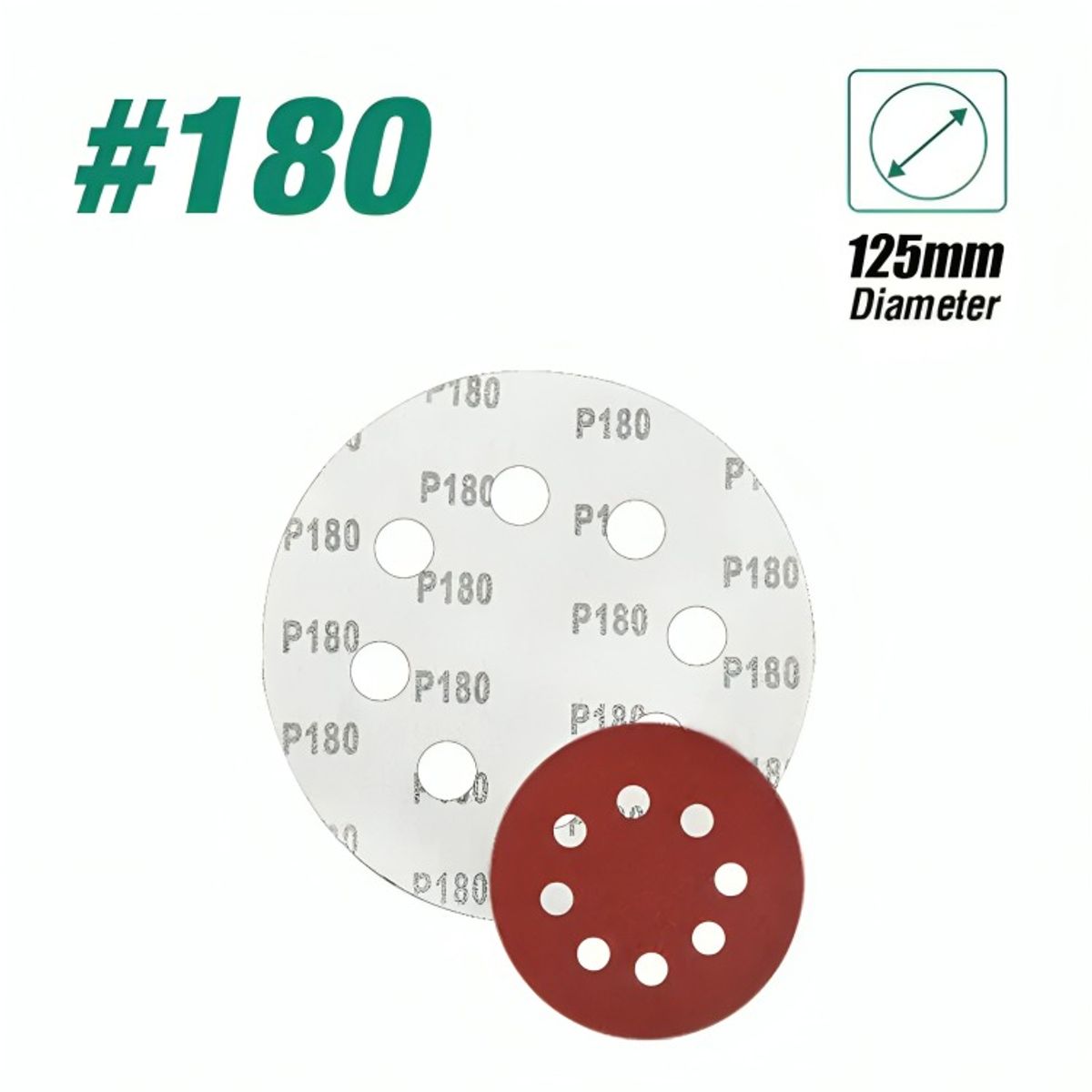 OEM - Set 100 Lijas #180 Velcro Con 8 Orificios 125mm 5 Pulgadas