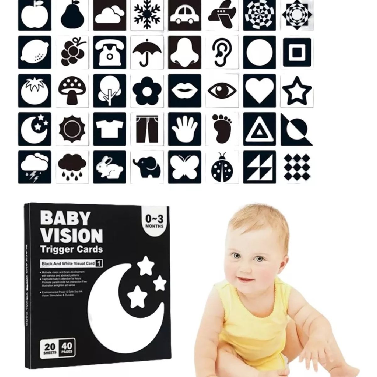 GENERICO - Tarjetas Estimulación Visual Sensorial Montessori 3-6 Meses