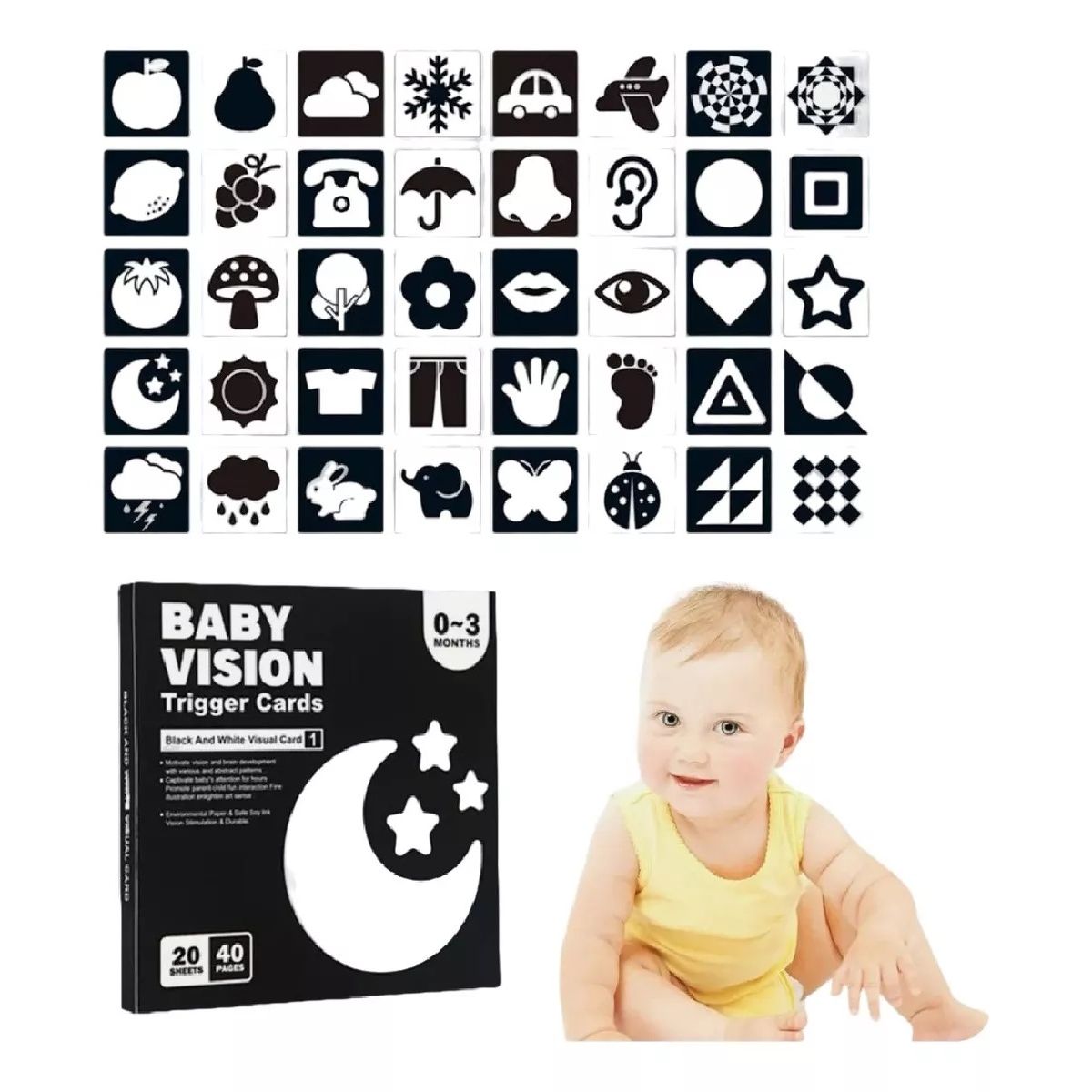 GENERICO - Tarjetas Bebe Estimulo Visual De Alto Contraste 0-3 Meses