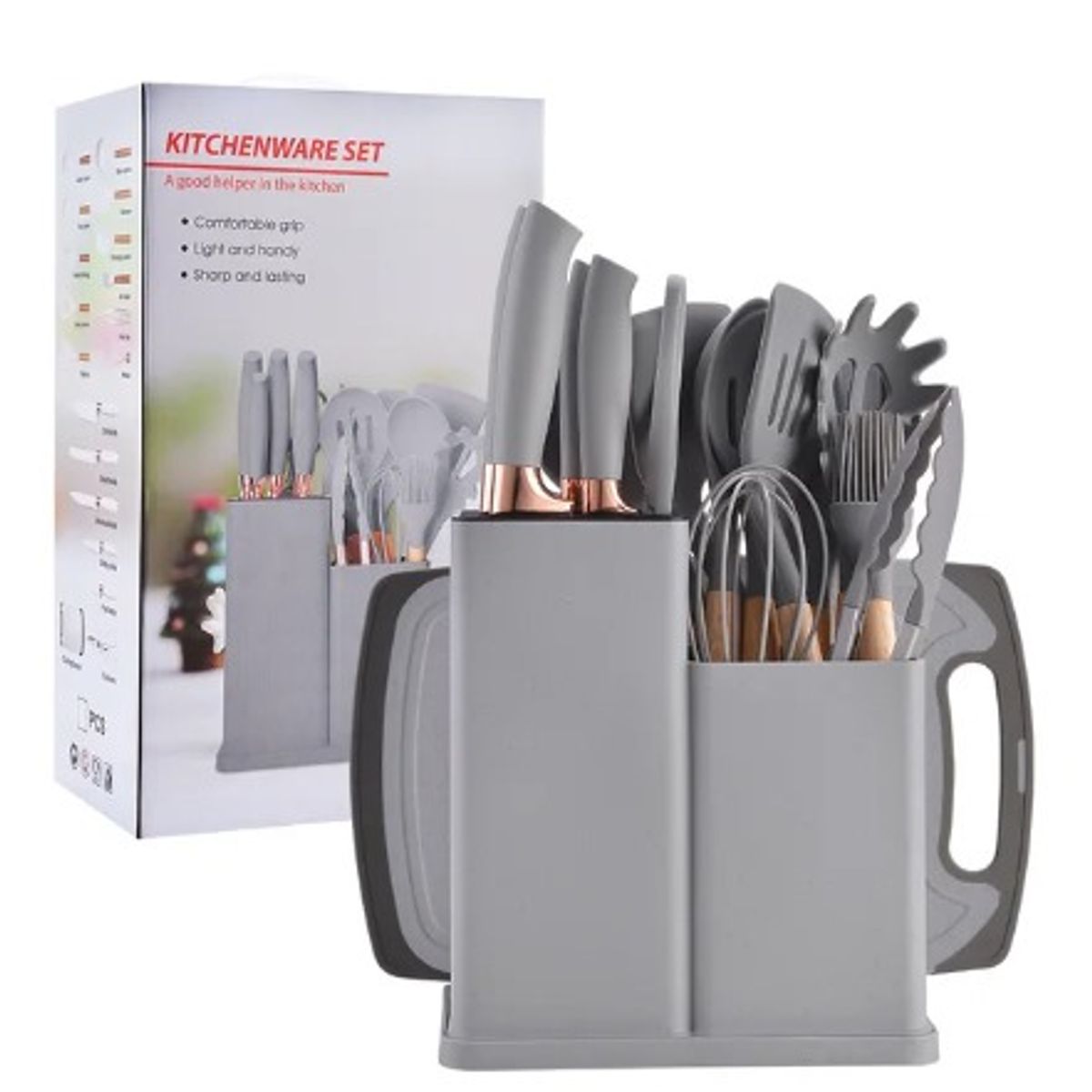 GENERICO - Set De Utensilios De Cocina Silicona 19 Piezas + tabla