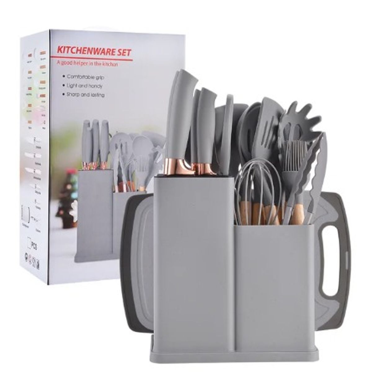 GENERICO - Set De Utensilios De Cocina Silicona 19 Piezas + tabla