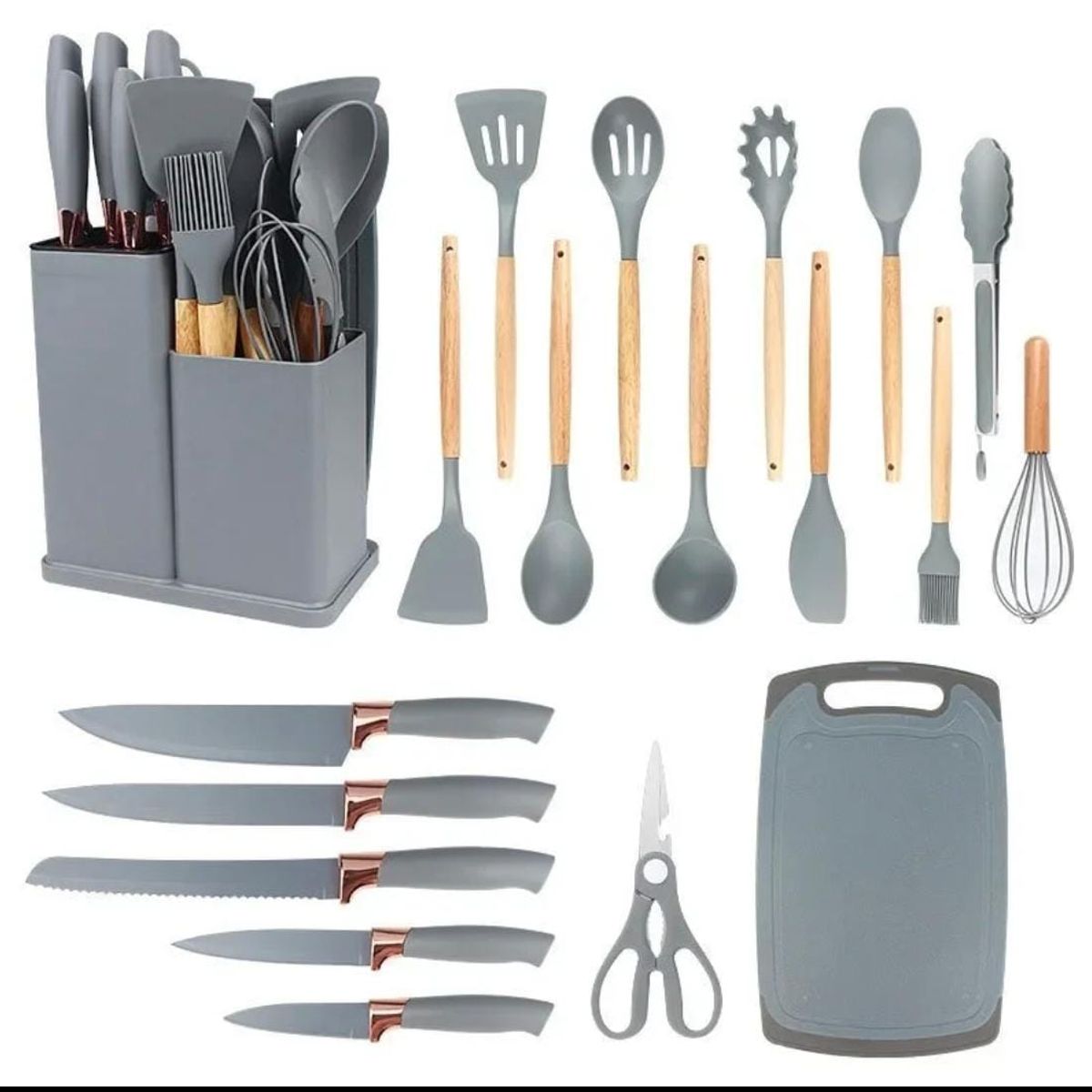 GENERICO - Set De Utensilios De Cocina Silicona 19 Piezas + tabla