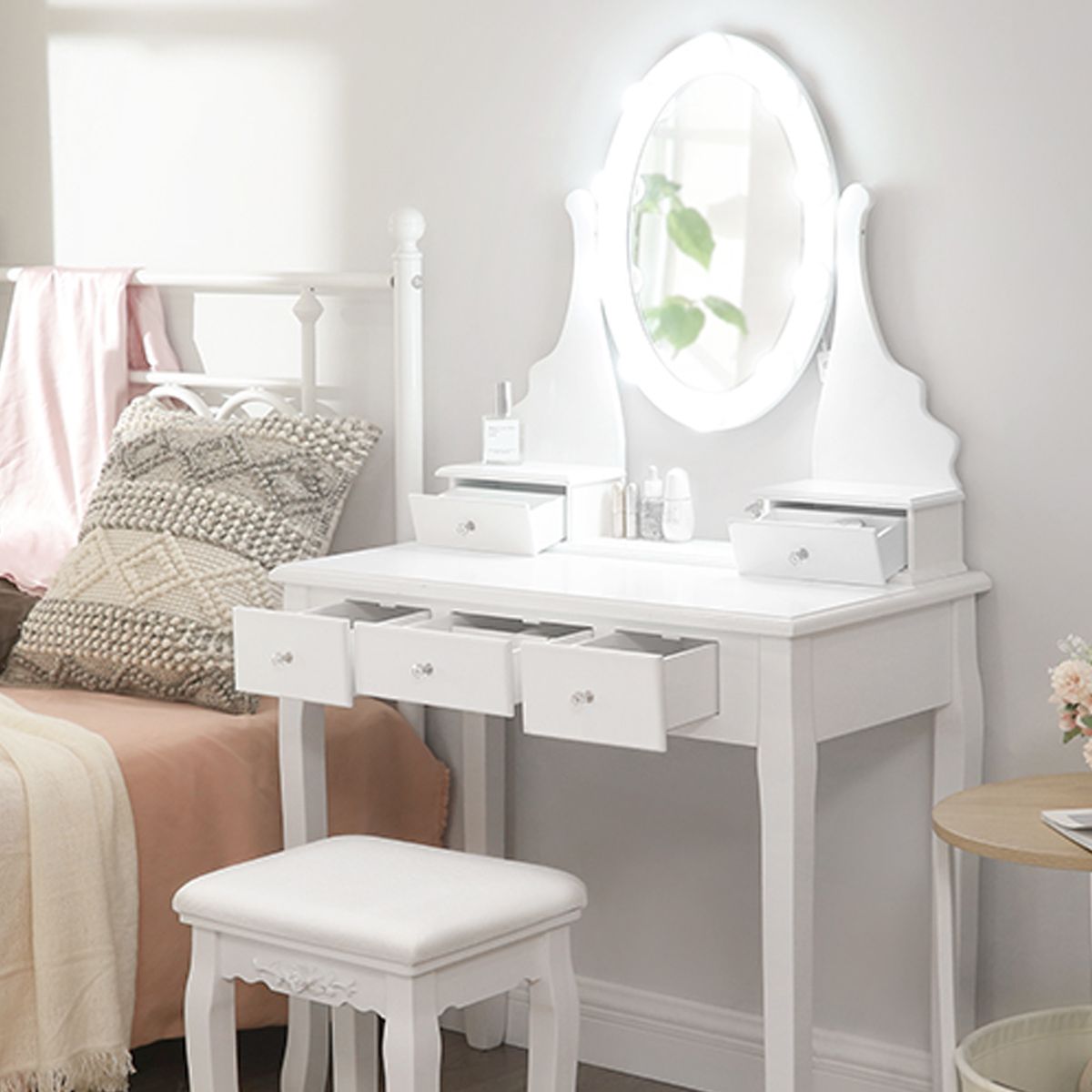 ROHE - Tocador con Espejo Giratorio 360° y 10 LED Regulables Blanco