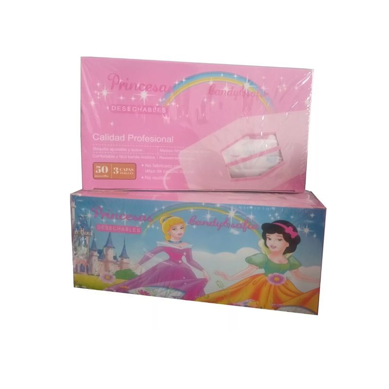 ALTERNATIVE - Mascarilla Desechable Rosa Princesas 3 Capas Pliegues 50 Unid