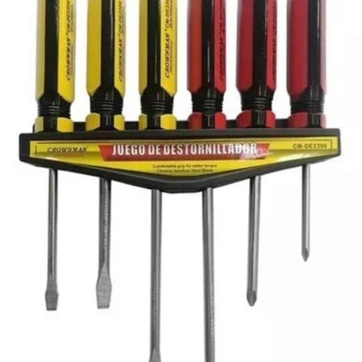 GENERICO - Juego 6 Destornilladores Punta Cruz / Plano Mango Triangular.
