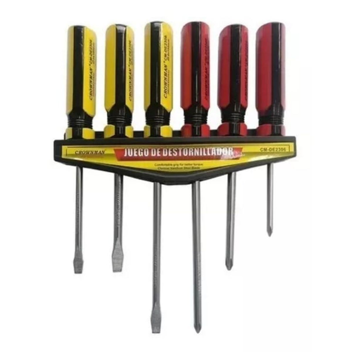 GENERICO - Juego 6 Destornilladores Punta Cruz / Plano Mango Triangular.