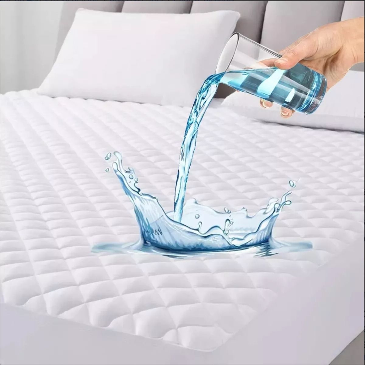 U BUY - Cubrecolchon Impermeable 2 Plazas + Fundas Blanco