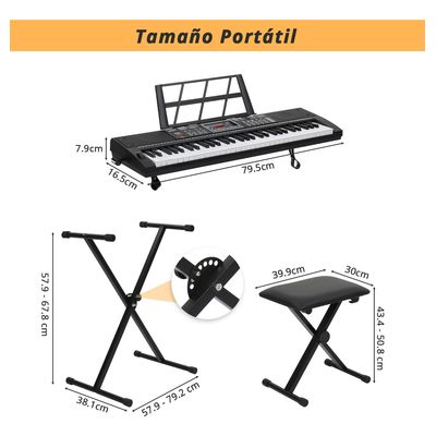 Imagen 2 del producto Piano Teclado Musical Principiantes 61 Teclas Con Atril