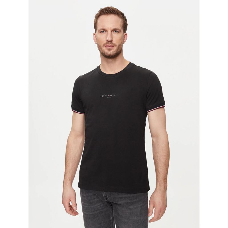TOMMY HILFIGER - Polera Con Mangas Ribeteadas Negro Tommy Hilfiger