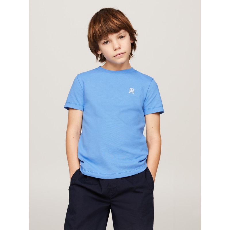 TOMMY HILFIGER - Polera Con Logo Monogram Celeste Tommy Hilfiger