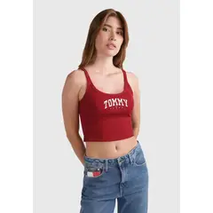 TOMMY HILFIGER - Polera Cropped Con Logo Rojo Tommy Jeans