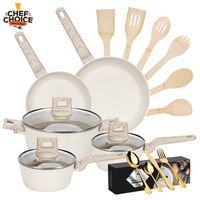 Bateria De Cocina Aluminio 38 Pcs Antiadherente Granito Blanco Crema