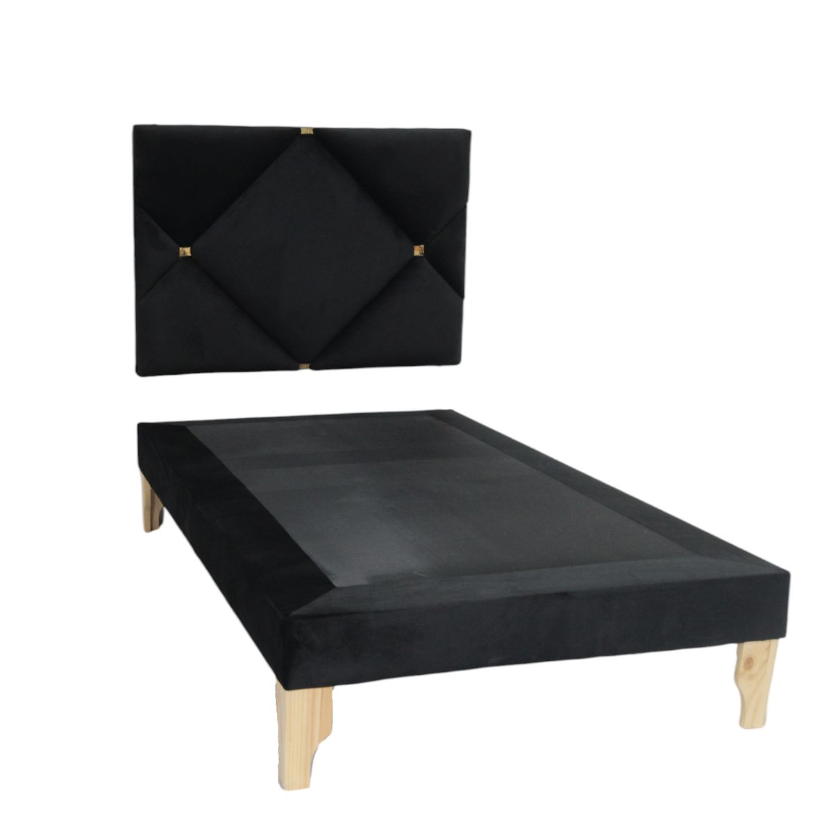 MUEBLES NEW - CAMA DELUXE PLAZA Y MEDIA NEGRO FELPA.