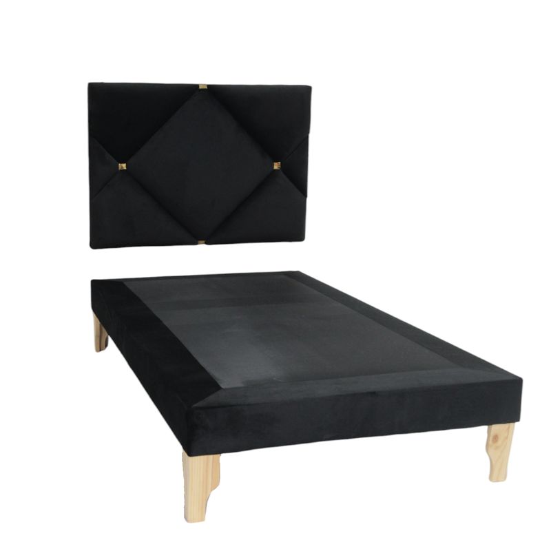 MUEBLES NEW - CAMA DELUXE PLAZA Y MEDIA NEGRO FELPA