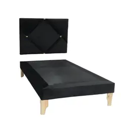 MUEBLES NEW - CAMA DELUXE PLAZA Y MEDIA NEGRO FELPA