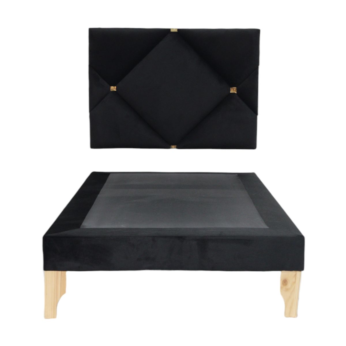 MUEBLES NEW - CAMA DELUXE PLAZA Y MEDIA NEGRO FELPA.