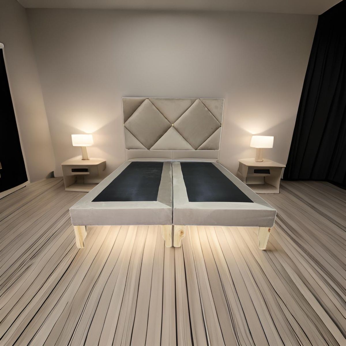 MUEBLES NEW - CAMA DELUXE KING BEIGE FELPA.