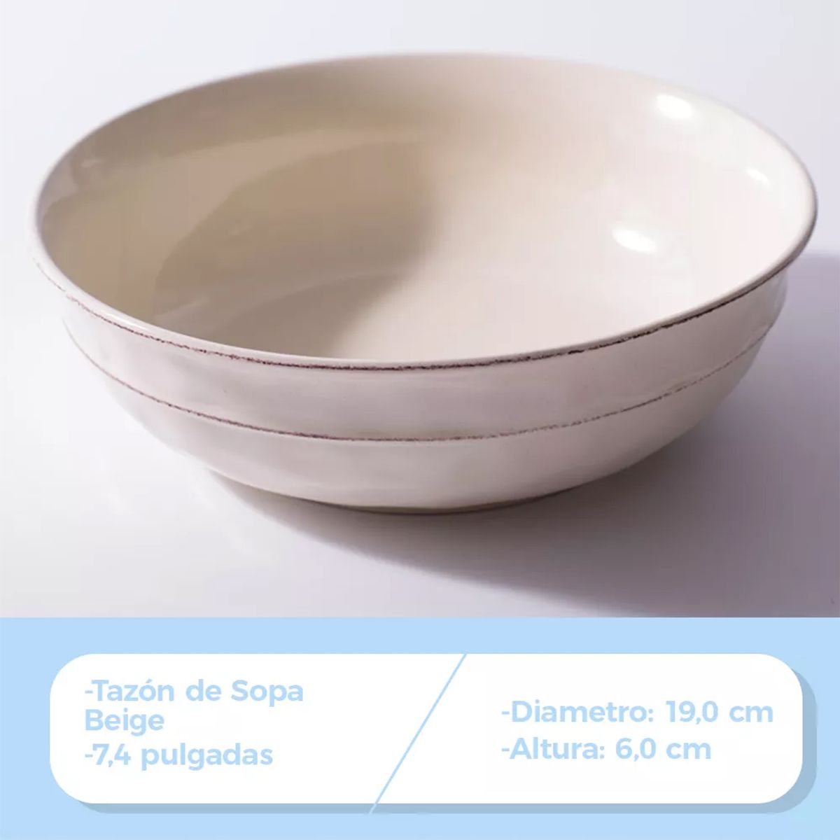 GENERICO - Tazón De Sopa Cuenco De Cerámica Beige Dos Líneas 19x6cm X4