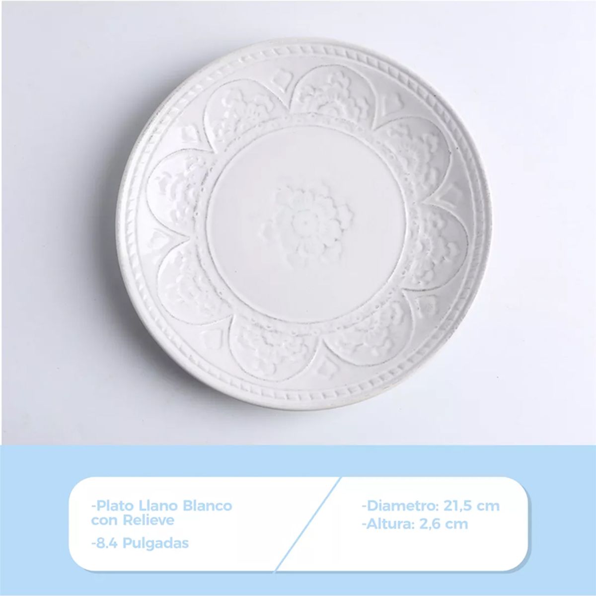 GENERICO - Plato Llano Entrada Cerámica Relieve Con Flores 215mm X6